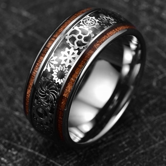 COPY - New Stainless steel woodgrain 8mm Steam punk gears ring - Picture 7 of 9